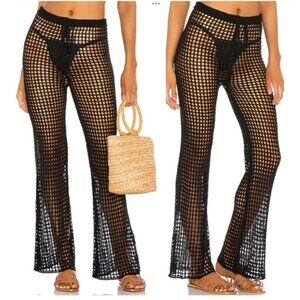 Superdown REVOLVE Elektra Black Crochet Open Knit Pants Flared Swim Cover Large